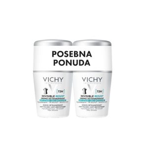 VICHY DEODORANT INVISIBLE RESIST ROLL-ON PROTIV TAMNIH MRLJA I NADRAŽENOSTI DUOPACK