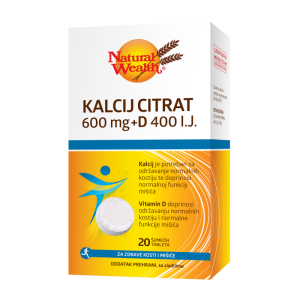 NATURAL WEALTH KALCIJ CITRAT 600MG+D ŠUMEĆE TABLETE A20